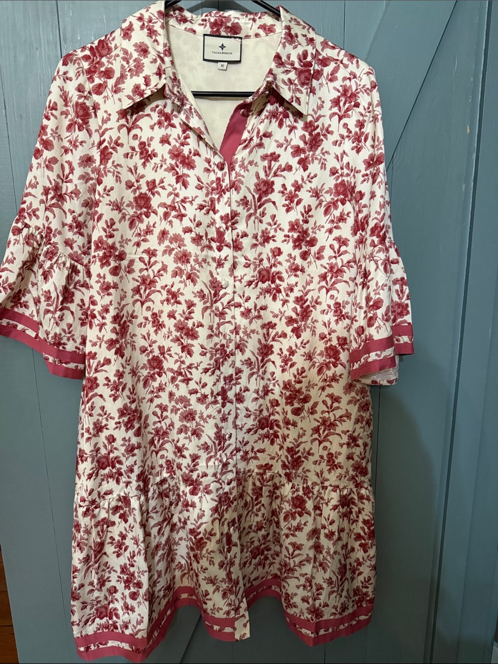Tuckernuck Floral Button-Front Tunic Dress in Rose Print
